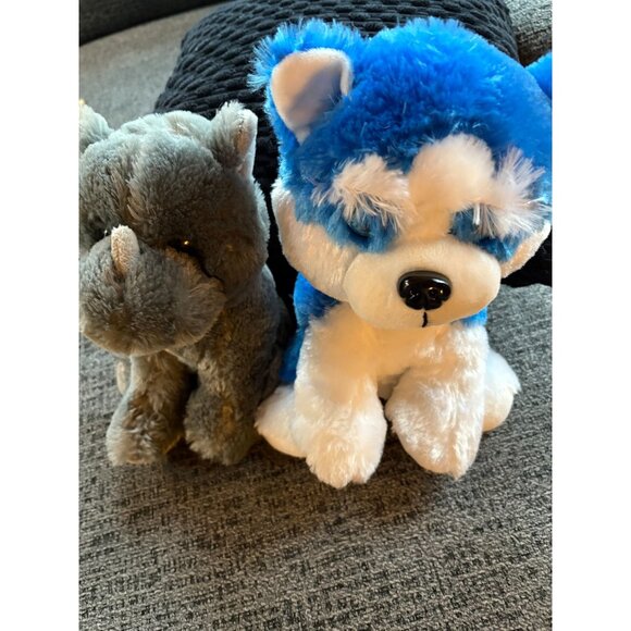 Gray Rhino & Blue Husky Plush Toy Set 6" BJToy Company - Picture 1 of 7